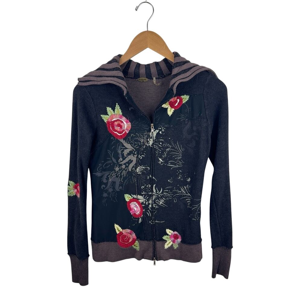 Y2K One Girl Who Floral Zip Up Sweater